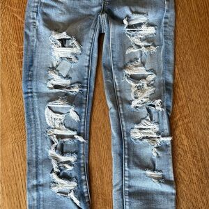 American Eagle Outfitters Ripped Skinny Jeans - Light Blue
